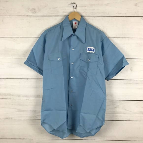 Vintage 1960s Lion Sun Gas & Oil Station Uniform Button Shirt